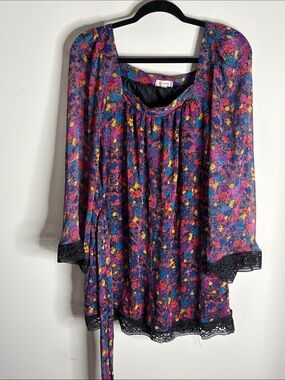 Olsenboye Purple Floral Tie-Waist Tunic